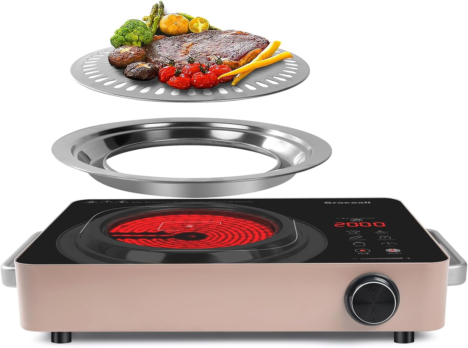 2000W Electric Hot Plate Single Burner, Portable Stove Top Burner 110V Kitchen Stove Countertop Burner for Cooking Outdoor Indoor (Korean BBQ Plate Included)