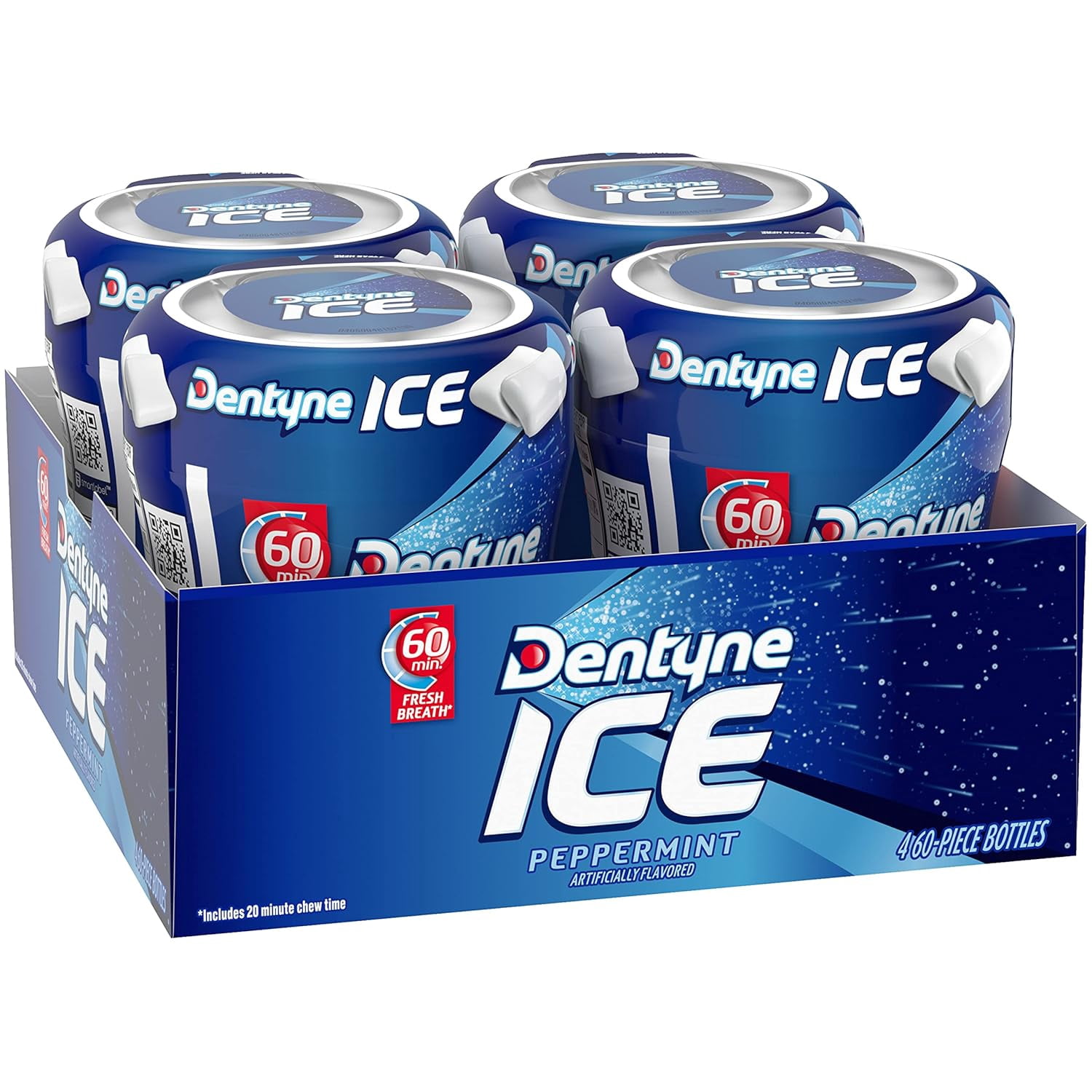Dentyne Ice Peppermint Sugar Free Gum, 4 Bottles of 60 Pieces