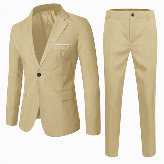 Xudanell Boys Tuxedo Suit Slim Fit Formal Stylish Set 2 Pieces Outfits Blazer Jackets and Pants for Kids Prom Wedding Clothes (Khaki, 15-16 Years)