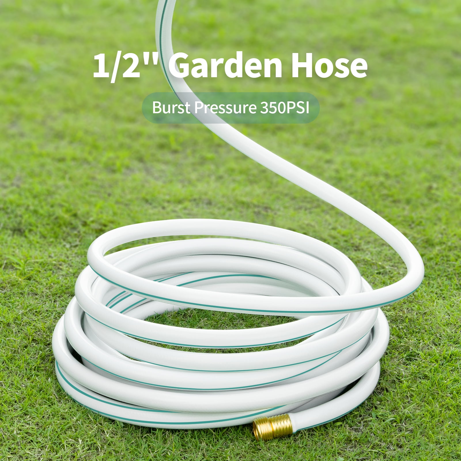 Garden Hose 100ft x 1/2", Lightweight Water Hose, No-Kink, Leak Free, Flexible Hose for Lawns, Male to Female 3/4" GHT Fittings(White)
