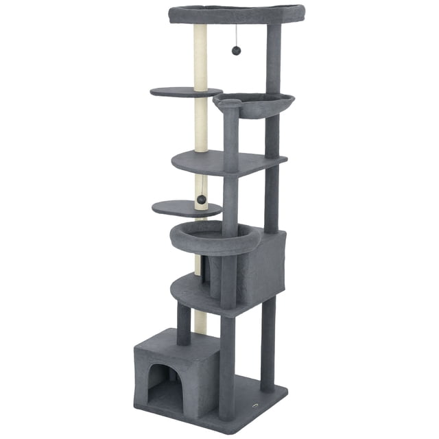 79" Extra Tall Dark Grey Cat Tree with Scratching Posts, Perches & Hammock - Multi-Level Indoor Cat Tower for 2-3 Cats - Stable & Cozy Play Structure