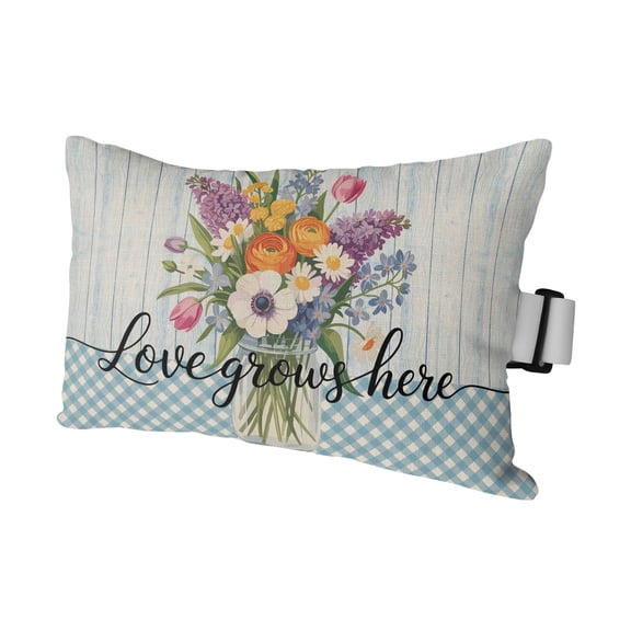 1PCS Outdoor Pillow for Chaise Lounge Chair Spring Floral Vase Lattice Retro Wood Grain Waterproof Headrest Cushion with Insert Watercolor Florwer Adjustable Lumbar Pillow for Beach Patio,11x16in