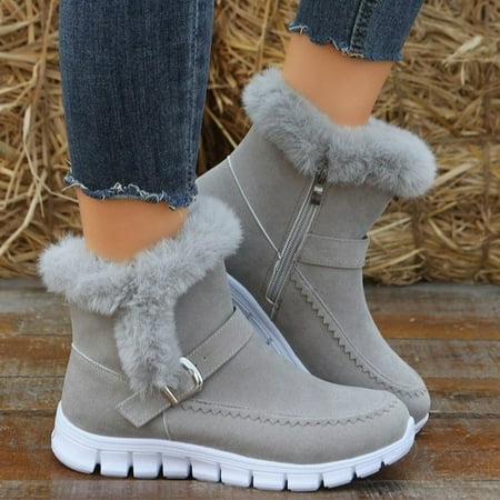 

Winter Thermal Insulated Snow Boots Warm Plush Lined Ankle Boots Fluffy Trim Side Zipper Boots Women s Footwear