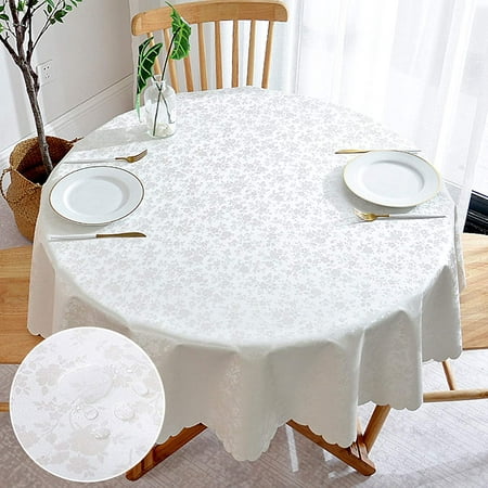 Eayy Waterproof Vinyl Tablecloth Round, 60 Round Vinyl Table Covers