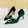 thumbnail image 4 of Zapatos de mujer para banquetes, tacón alto, ante, boca baja, puntiagudos, huecos en los laterales, hebilla de diamante con perlas y lazo, zapatos de salón individuales, 4 of 5