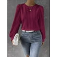 thumbnail image 6 of Women'S Long Sleeve Scoop Neck Pleated Front Fitted Blouse Tops Rose Red XXL, 6 of 9