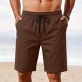 thumbnail image 4 of Twczz Mens Cotton Linen Shorts with Pockets- Relaxed Fit Summer Elastic Waist Drawstring Casual Beach Shorts Brown Size S-2XL, 4 of 8