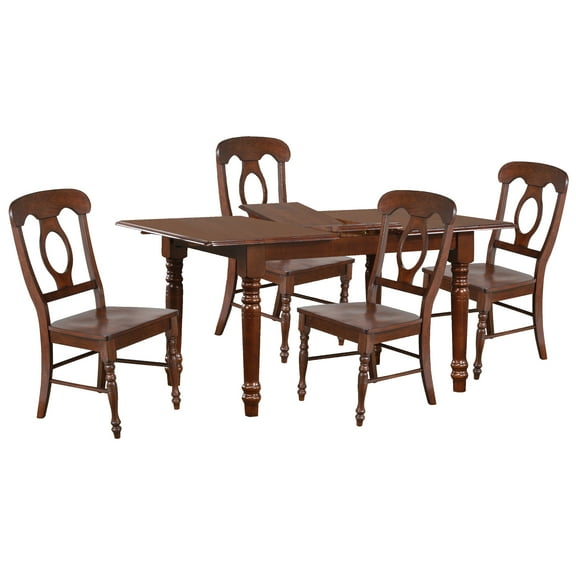 Andrews 5PC 60" Rectangle Butterfly Extendable Dining Set in Chestnut Brown Wood