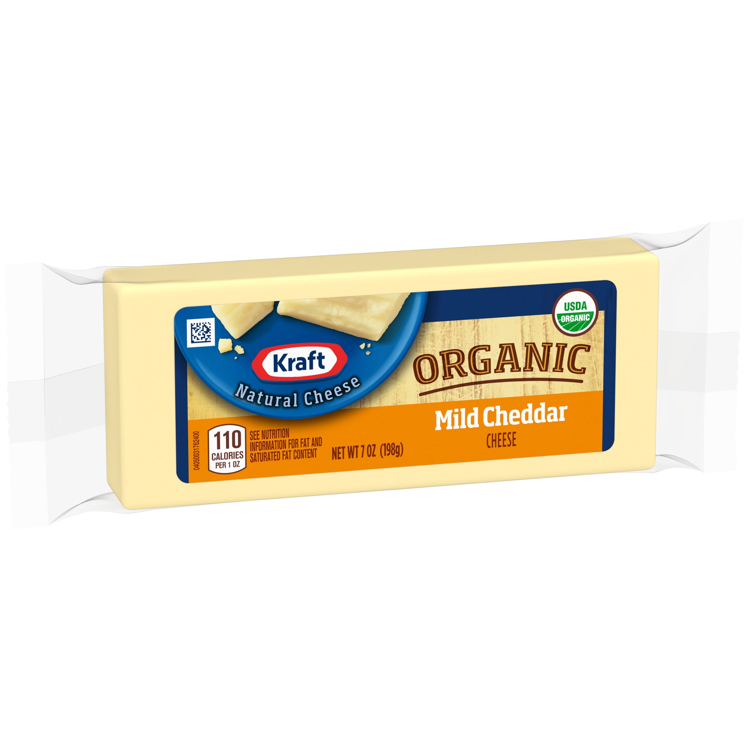 Kraft Organic Mild White Cheddar Cheese Block, 7 oz Wrapper
