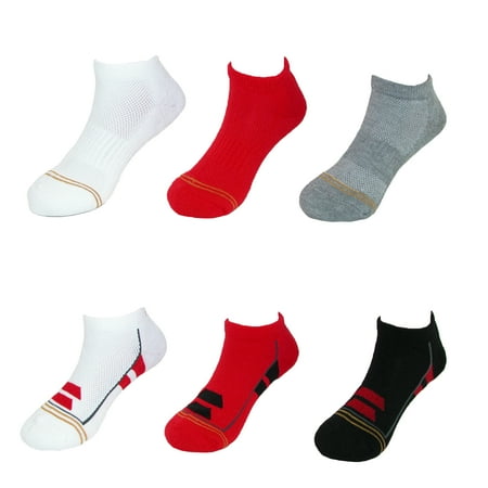 Gold Toe Size Medium Boys Color Block No Show Liner Socks (6 Pair), Black Red Combo