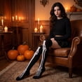 thumbnail image 6 of Wutalume Women's Halloween Over Knee Socks - Black Gothic Skull Pattern Knee-High Stockings for Cosplay Costume Party, Perfect for Halloween Night and Themed Dress-Up,a, 6 of 6