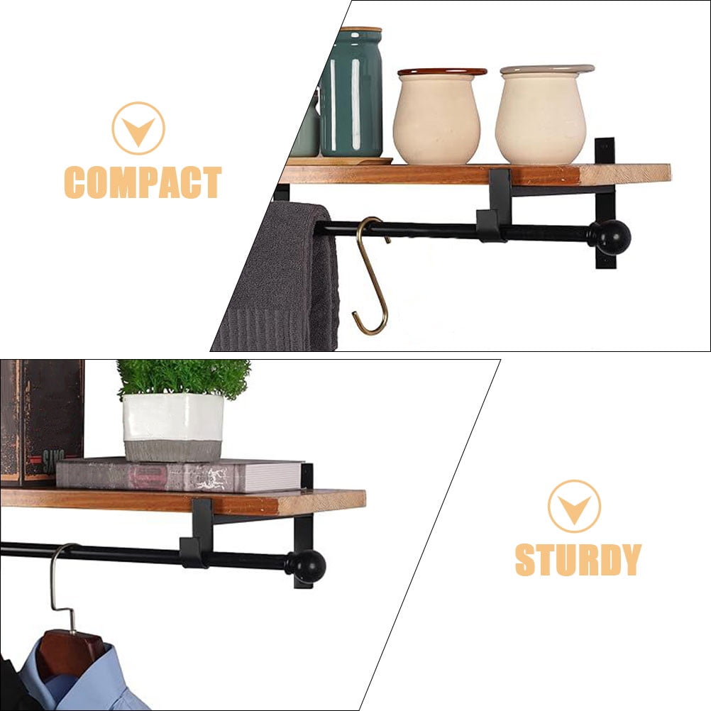 2 Pcs Shelf Bracket Heavy Duty Shelving Corner Stand Wall Brackets Hidden Floating Shelves with Hook Iron