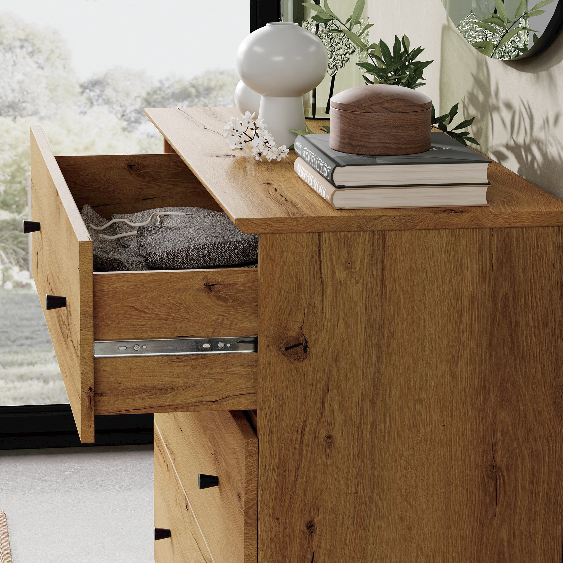 3-Drawer Dresser for Bedroom, Wood Bachelors Chest, 35.4 Inches Wide Chest of Drawer for Closet Organizer, Oak Brown
