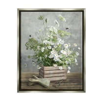 Stupell Industries Cottage Gardening Bouquet Botanical & Floral Painting Gray Floater Framed Art Print Wall Art, 17 x 21