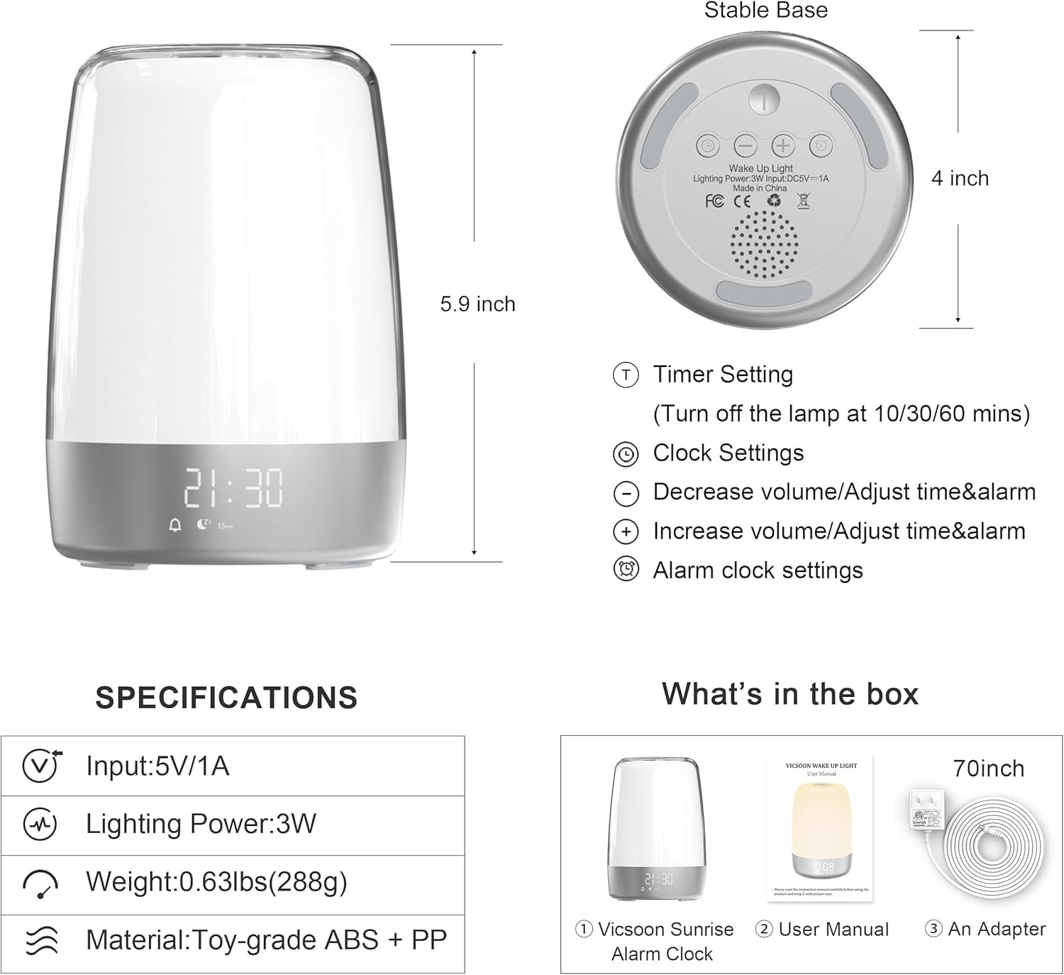 Cotanic Sunrise Alarm Clock, Night Light Wake up Light with Sunrise Simulation, Dimmable Touch Bedsides Lamp 6 RGB Colors 5 Nature Sounds for Bedrooms