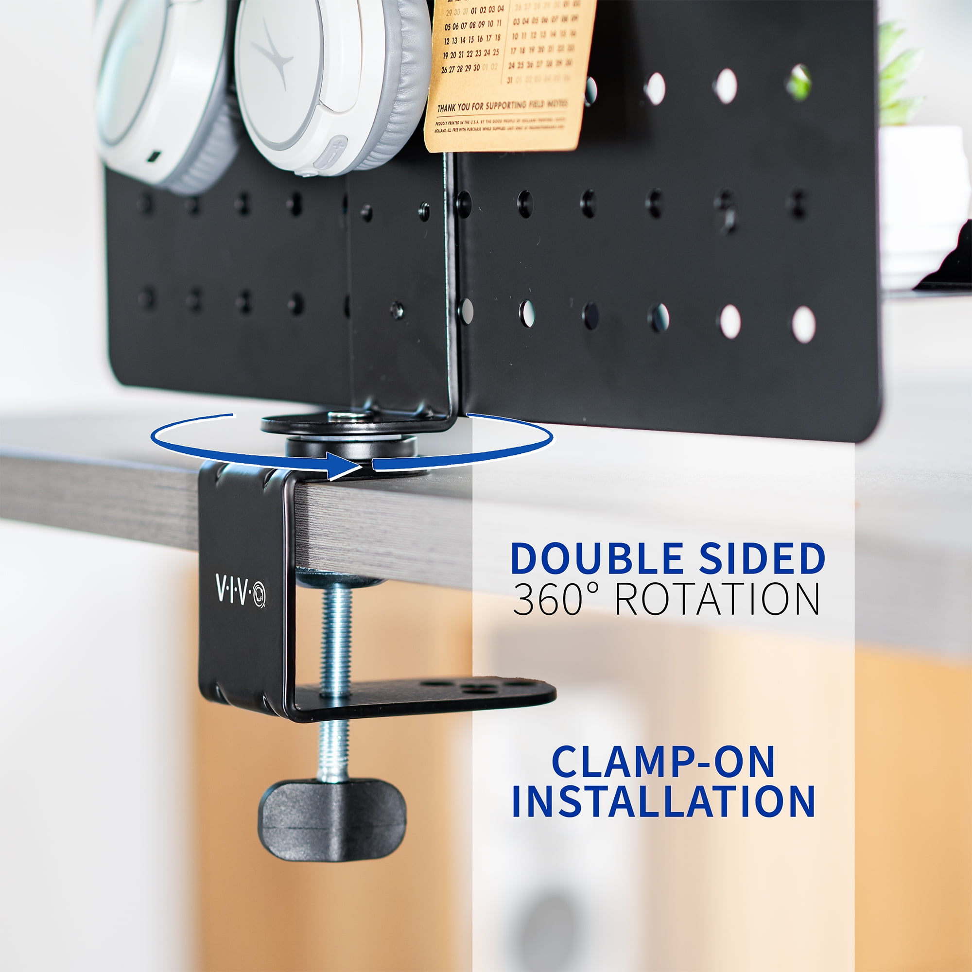 VIVO Black Steel Clamp-on Rotating 17" x 13" Pegboard, Magnetic Desk Organizer