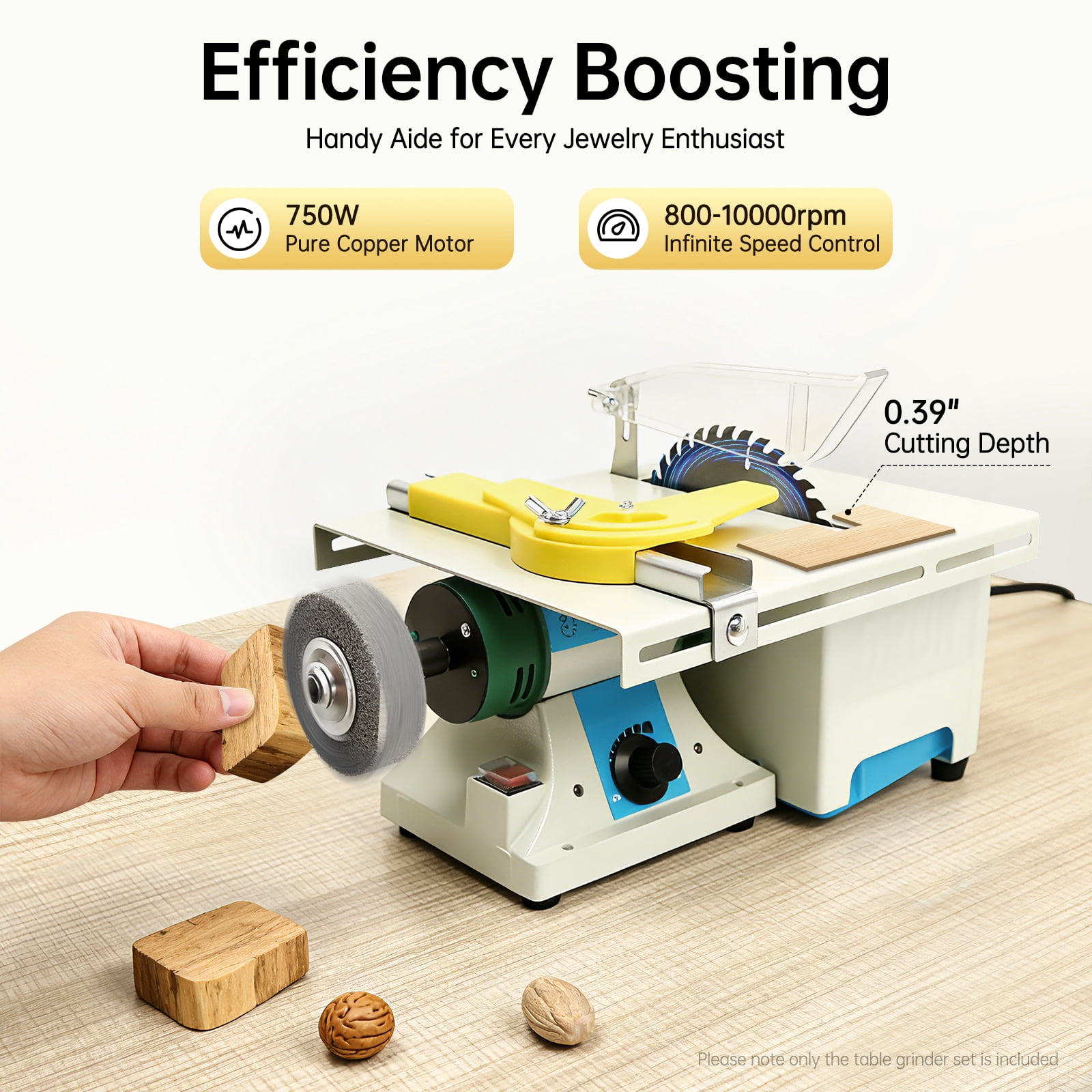 ChicHomey 750W Bench Grinder & Buffer Polisher,5-in-1 Combo with Flexible Shaft, Adjustable Speed Table Grinder for Polishing, Cutting, Grinding
