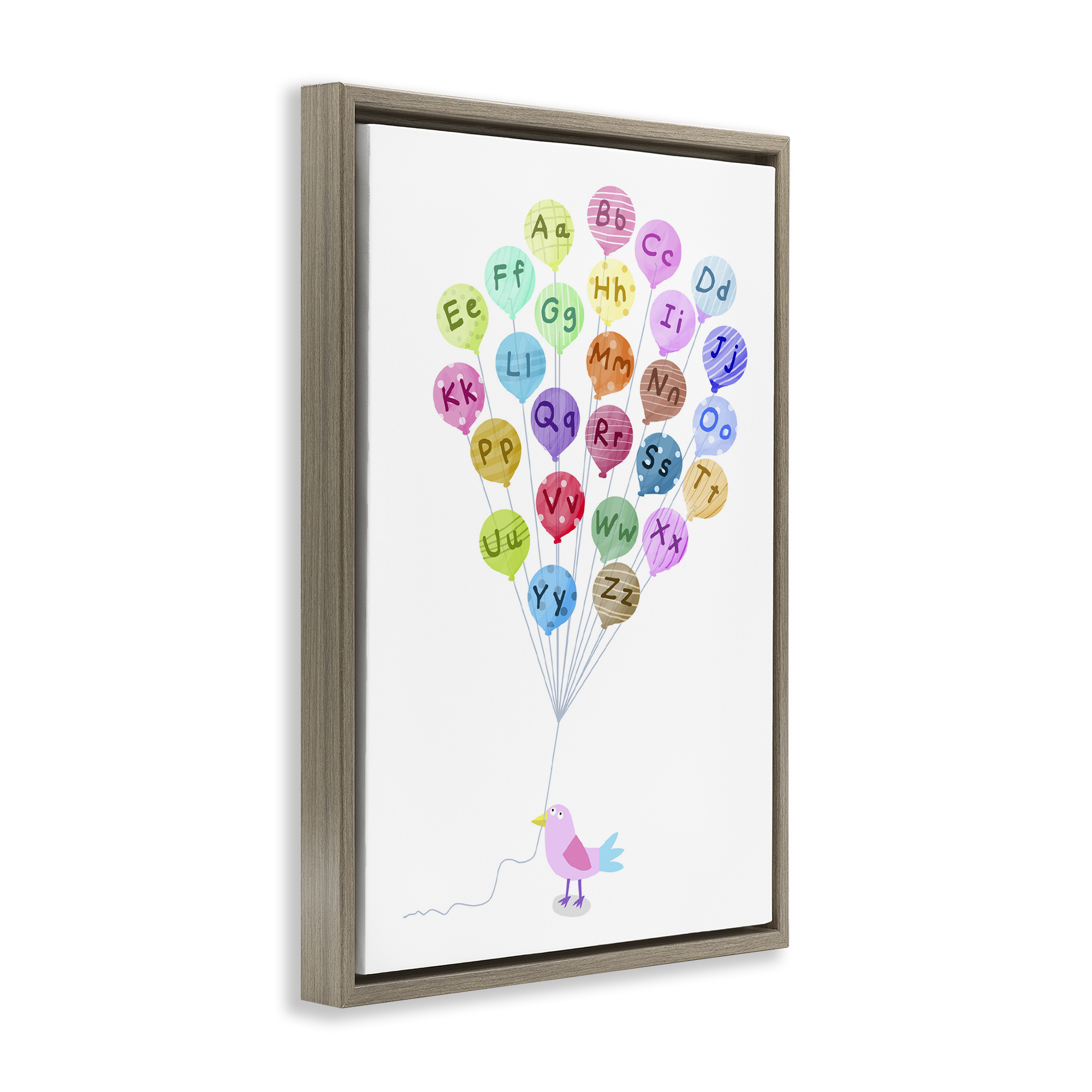 Stupell Industries Bird & Alphabet Balloons Animals & Insects Painting Brown Floater Framed Art Print Wall Art, 17 x 25