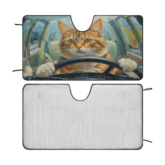 Cat Windshield Sunshade for Car SUV Truck Fold-able UV Ray Reflector Front Window Sun Shade Visor Shield Cover 51"x28"