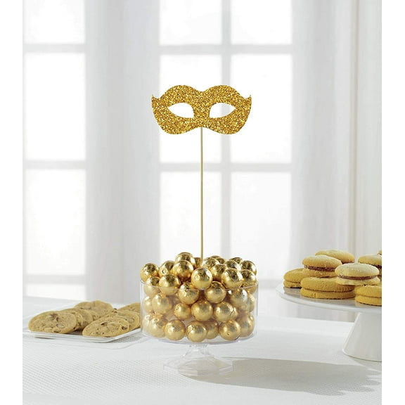 A Night in Disguise Mardi Gras Party Decoration Gold Glitter Picks