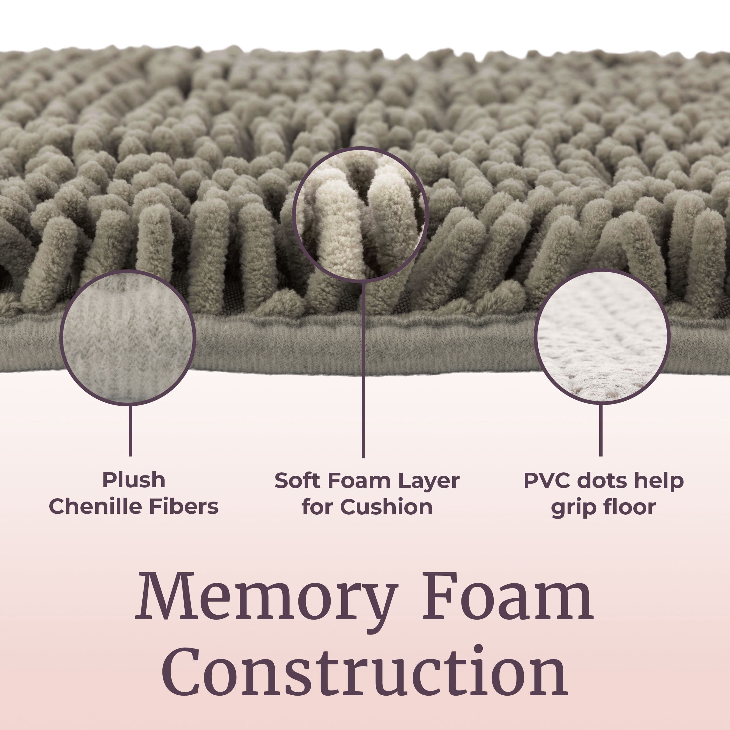 Lavish Home 2-Piece Chenille Memory Foam Bathroom Rugs Set (Gray)