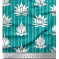 thumbnail image 1 of Soimoi Green Cotton Cambric Fabric Stripe & Artistic Lotus Floral Print Sewing Fabric Yard 56 Inch Wide, 1 of 1
