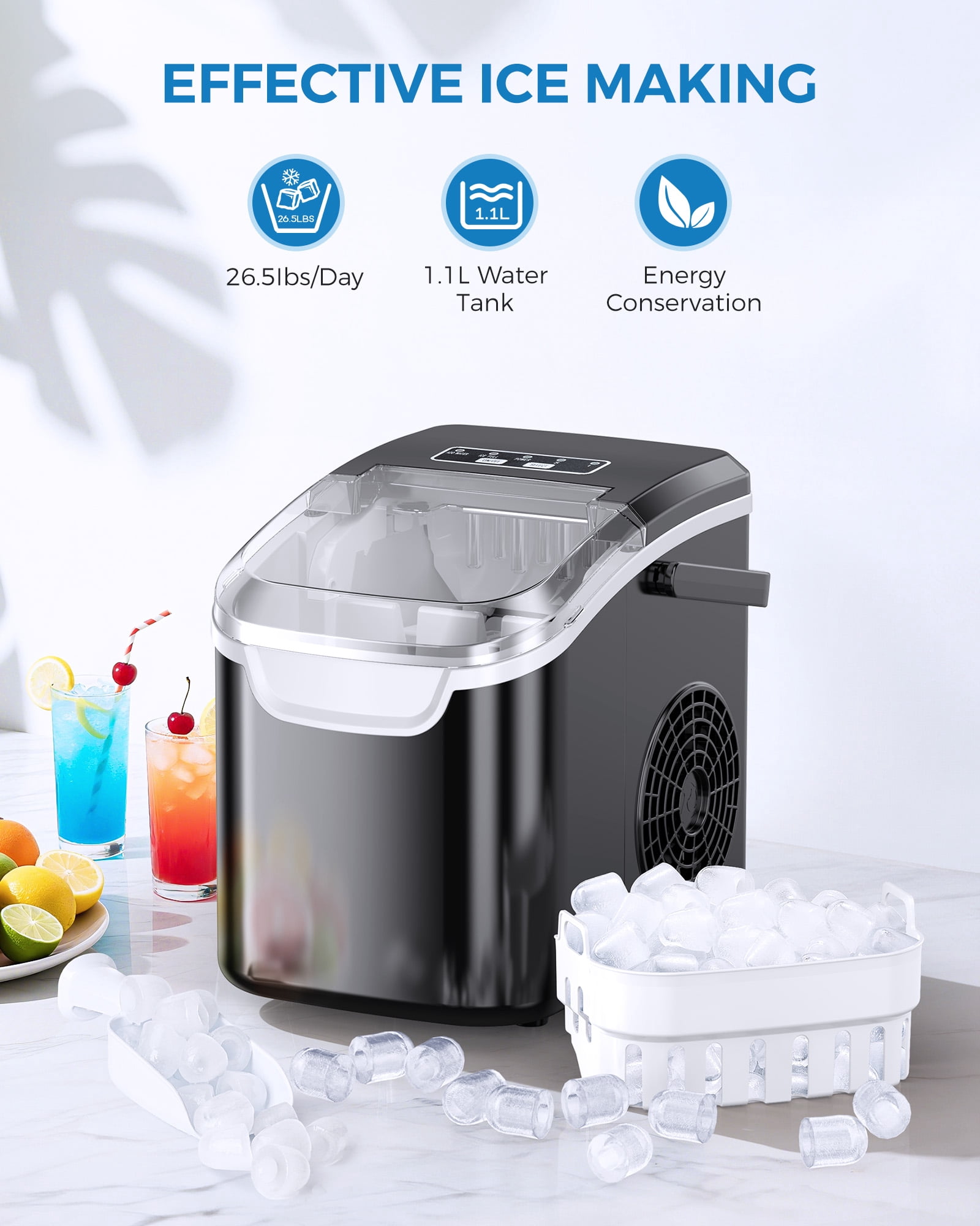 CRZOE Ice Maker Machine For Countertop, Portable Ice Maker Machine With Handel, Self-Cleaning Ice Maker, 26Lbs/24H, 9 Ice Cubes Ready In 8 Mins, For Home/Office/Kitchen