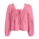 thumbnail image 4 of Blusas de gasa con cuello en V y volantes de tendencia para mujer: tops de encaje con lazo delantero, peplum transparente, camisas de manga larga con botones., 4 of 4