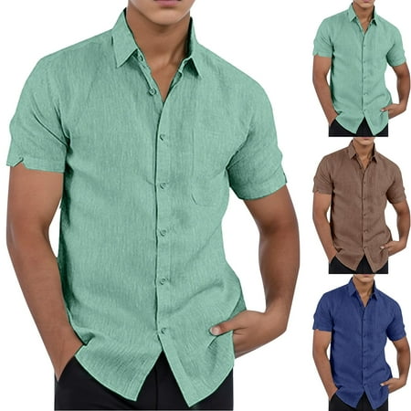 Gyexs Mens Button Down Shirt Short Sleeve Khaki Breathable Cotton Shirts Casual Classic Fit Tees Shirt Outerwear Men Apparel Size S