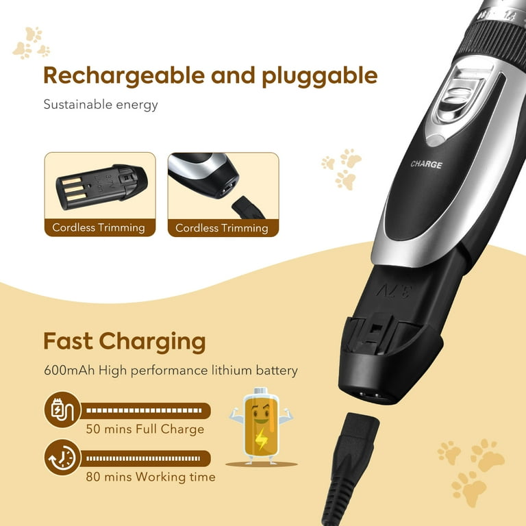 OMORC 24V Dog Clippers 12 Piece Plug in Professional Quiet Dog Grooming Kit Dog Hair Trimmer with 4 Guide Combs Pet Rasp Low Noise Pet Grooming