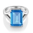 thumbnail image 2 of Gem Stone King 7.00 Ct Octagon Swiss Blue Topaz 925 Sterling Silver Solitaire Ring, 2 of 5