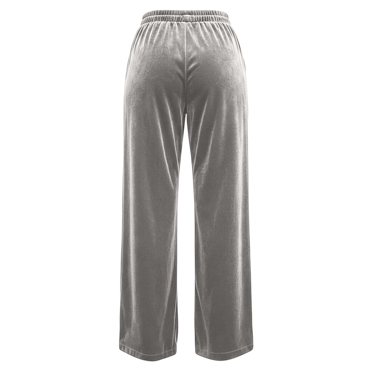 Women Velvet Wide Leg Pants, Drawstring High Waist Loose Dressy 