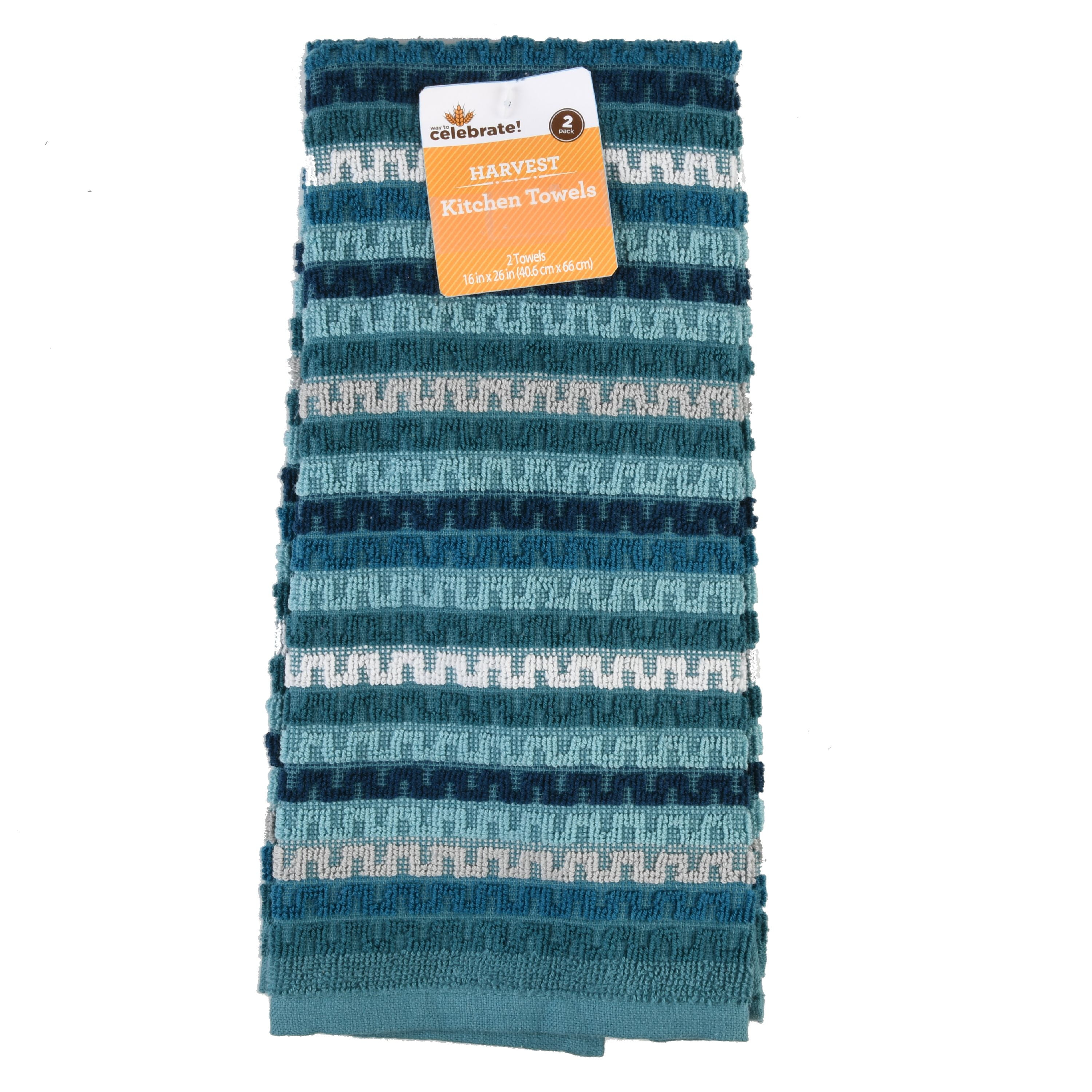 Way To Celebrate Harvest Trellis Yarn Dye Blue Kitchen Towel, 2 Count