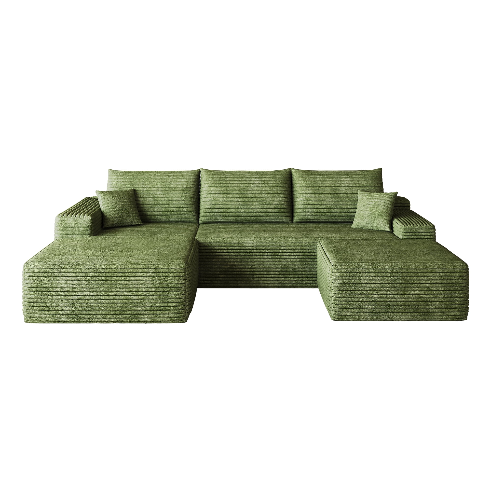 Cloud Sectional Sofa 107 Inch, U-Shaped Modular Couch with Ottoman and Corduroy Fabric, Deep Seat Corner Sofa for Living Room, No Assembly Required, Green
