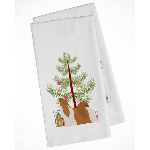 Shih Tzu Merry Christmas Tree White Kitchen Towel Set of 2 Dish Towels