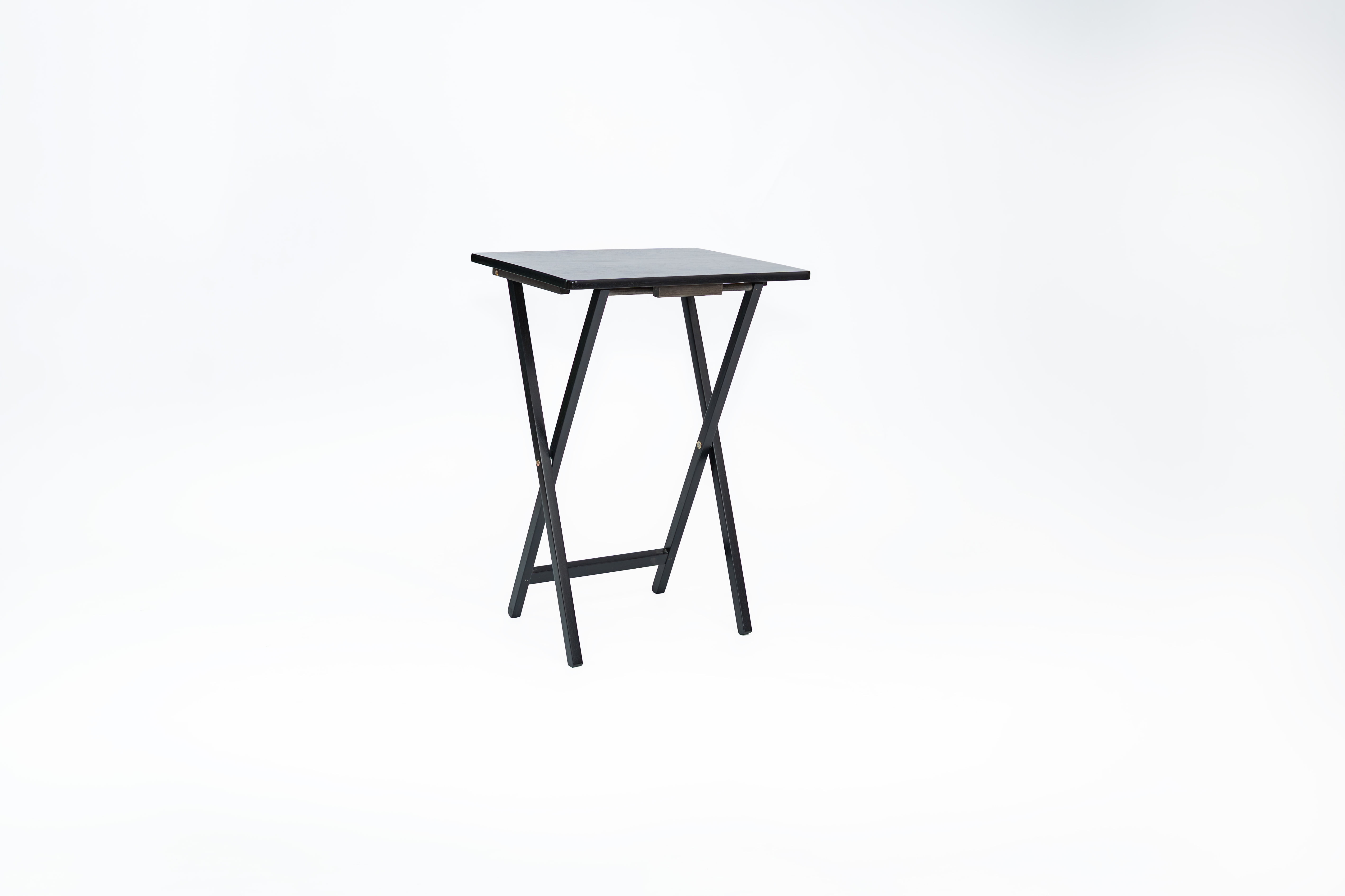 Mainstays TV Tray Table Set, 3-Piece with 2 Folding Rubberwood Trays and Storage Rack, Black