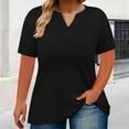 thumbnail image 2 of Delayuji Women's Loose Plus Size V Neck Solid Color Short Sleeved T Shirt Top Black L Polyester,Spandex Short Sleeve Shirts for Women, 2 of 5