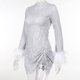 thumbnail image 5 of Vestido Vestido ajustado para mujer Vestido largo de plumas con lentejuelas Vestido corto Color sólido Traje de vacaciones Cgtredaw Gris L para Mujer, 5 of 9