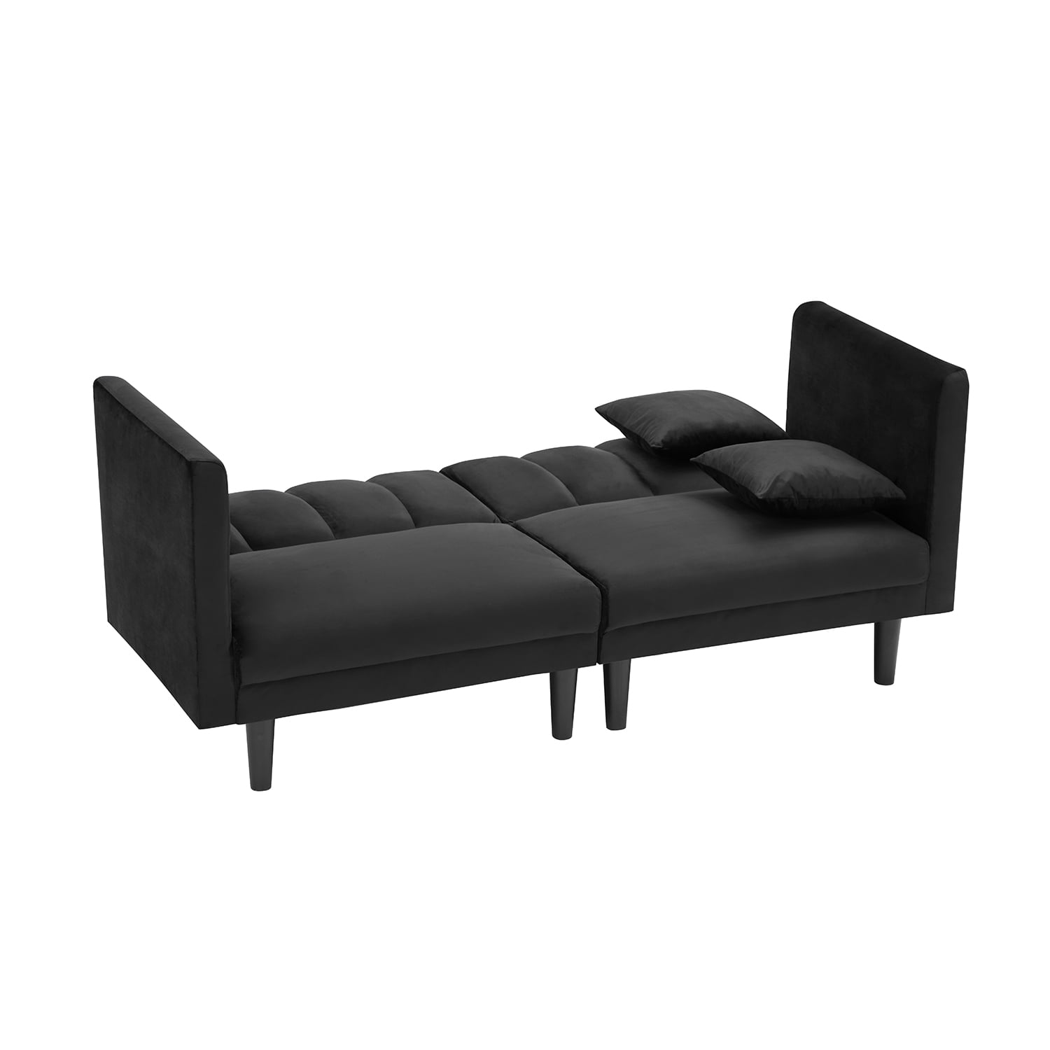 Kadyn Futon Sofa, Fabric Futon Sofa Bed with 2 Pillows, Modern Convertible Futon Sofa for Small Rooms, Black Kadyn Futon Sofa, Fabric Futon Sofa Bed with 2 Pillows, Modern Convertible Futon Sofa for Small Rooms, Black