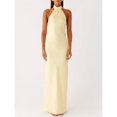 thumbnail image 2 of Yellow Silk Halter Neck Maxi Dress Bodycon Fit Backless Evening Party Cocktail Dress, 2 of 6
