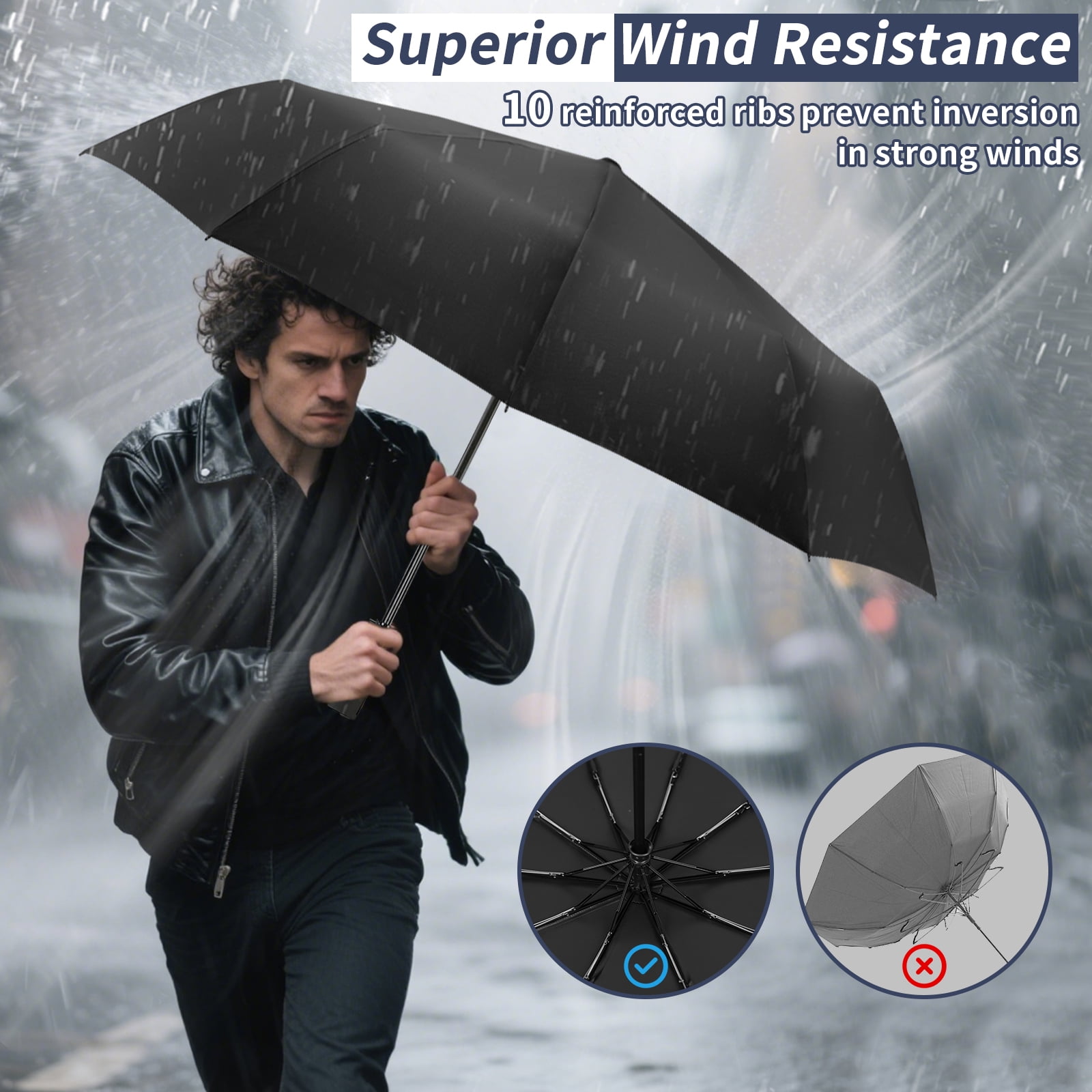 T2Raiwy 2-Pack of 46-Inch Large Golf Umbrellas, 10-Rib Automatic Opening and Closing, Black and Blue