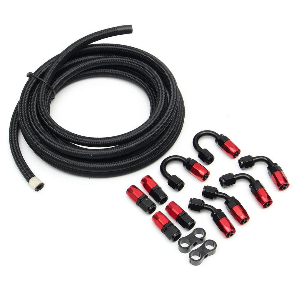 6AN Nylon Stainless Steel Braided with AN6 Hose Fitting 3/8" Fuel Line Kit 16FT 