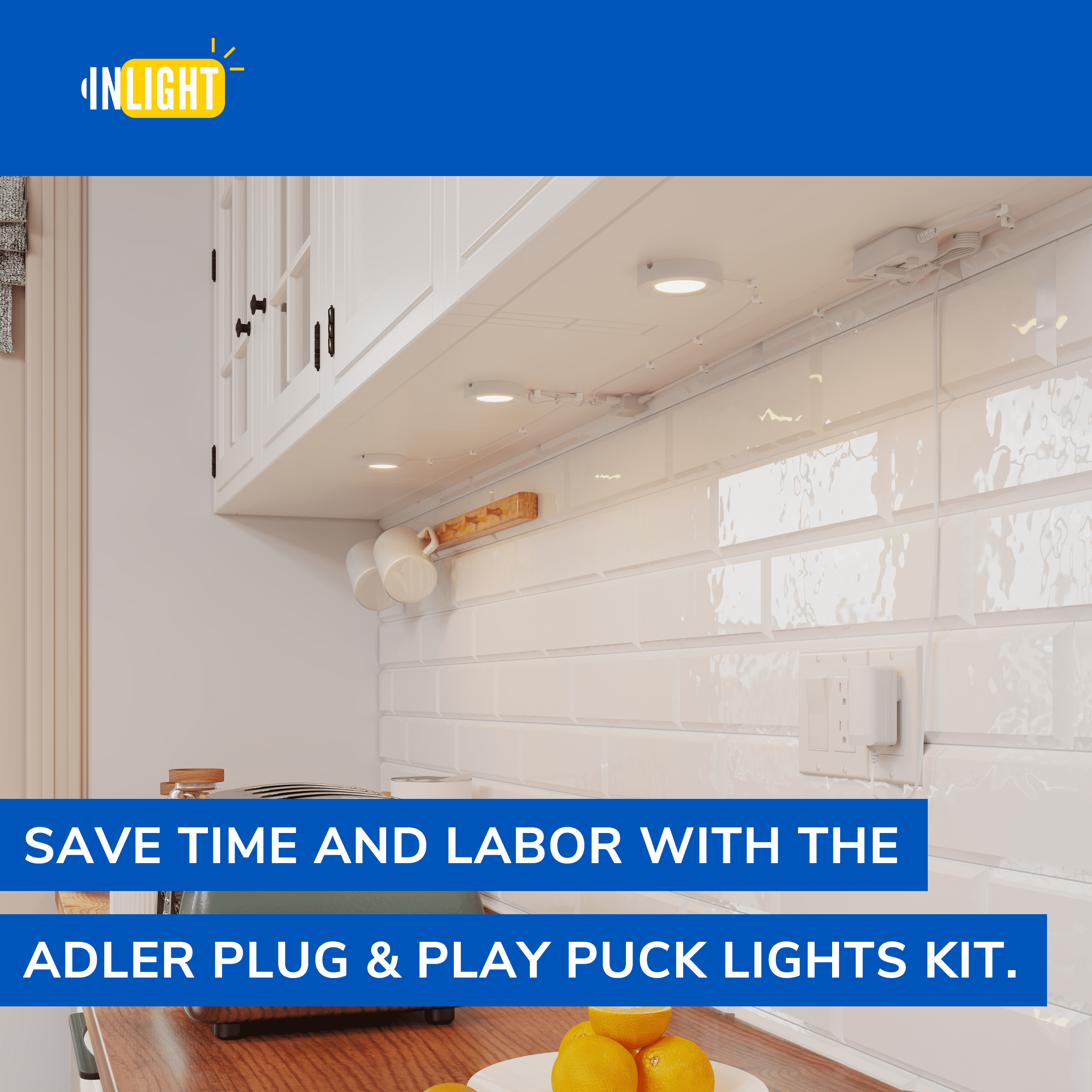 Inlight 2.75" Under Cabinet LED Puck Lights Kit, 3000K Warm White, Recessed, Surface Mount, ETL Listed, 3-Pack, IN-0102-3-WH