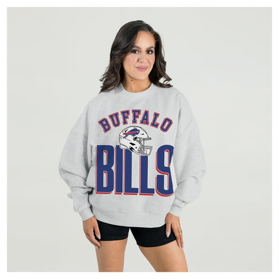 Women's Gameday Couture  Ash Buffalo Bills Fierce Focus Premium Oversized Fleece Pullover Sweatshirt