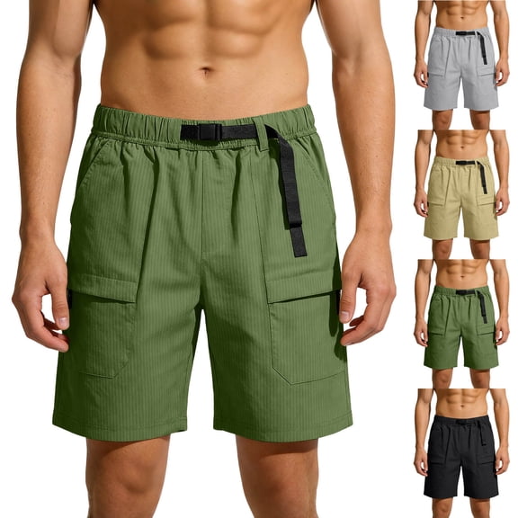 Mens Outdoor Casual Expandable Waist Lightweight Quick Dry Fishing Hiking Shorts with Zip Pockets Khaki