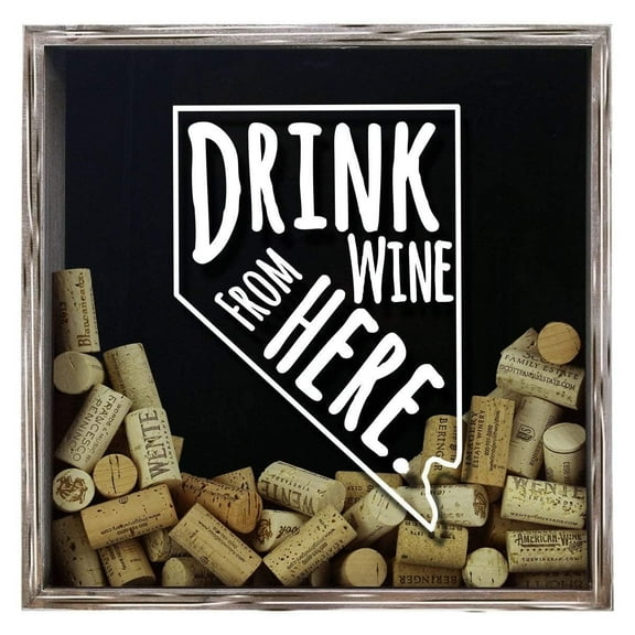 Torched Nevada Drink Wine Cork Shadow Box Wall Mount Decor 13"x13"x3" Gray