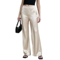 thumbnail image 2 of LEKWK Satin Wide Leg Pants for Women High Waisted Casual Palazzo Pants Loose Fit Comfy Straight Leg Trousers with Pockets Fall Fashion Business Work Outfits, 2 of 6