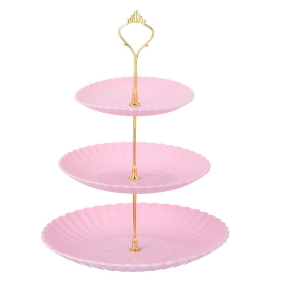 Uxcell 3-Tier Cupcake Stand Holder, Round Tiered Serving Tray 15/20/25cm Cup Cake Stand for Dessert Fruit Table Birthday Party Decoration Display, Pink (Lines)