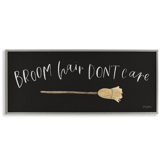 Stupell Industries Shabby Chic Broom Hair Don't Care Gray Framed Giclee Art, 24 x 10, by Jenaya Jackson