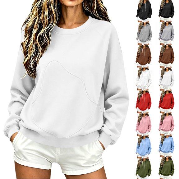 Womens Round-Neck Lightweight Sweatshirt Drop Shoulder Casual Athletic Jacket Fleece Workout Fall Outfits & Winter Clothes